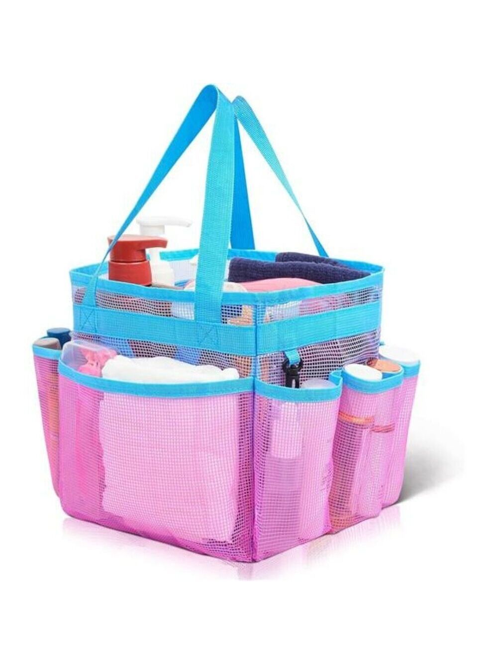Mesh shower caddy tote bag quick dry dorm bathroom gym travel organizer pink